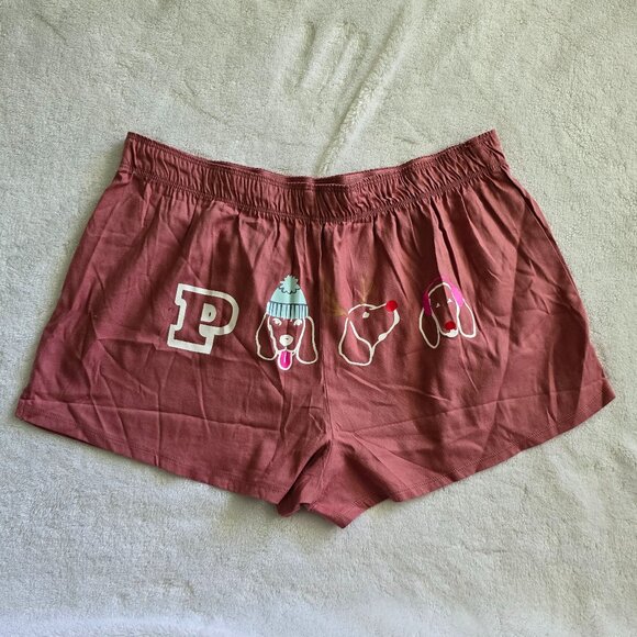 NWT VS PINK M Boxy Pajama Shorts Pink with puppies - Picture 1 of 3